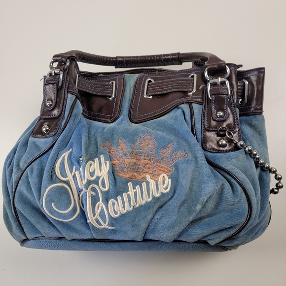 Juicy Couture Handbags - Vintage Y2K Juicy Couture Daydreamer Blue Terry Velour Tote Bag Purse Crown
